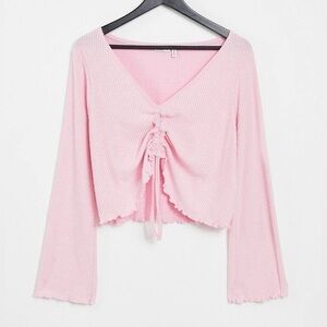 ASOS DESIGN Pink mix & match lounge ribbed long sleeve ruched front top 8